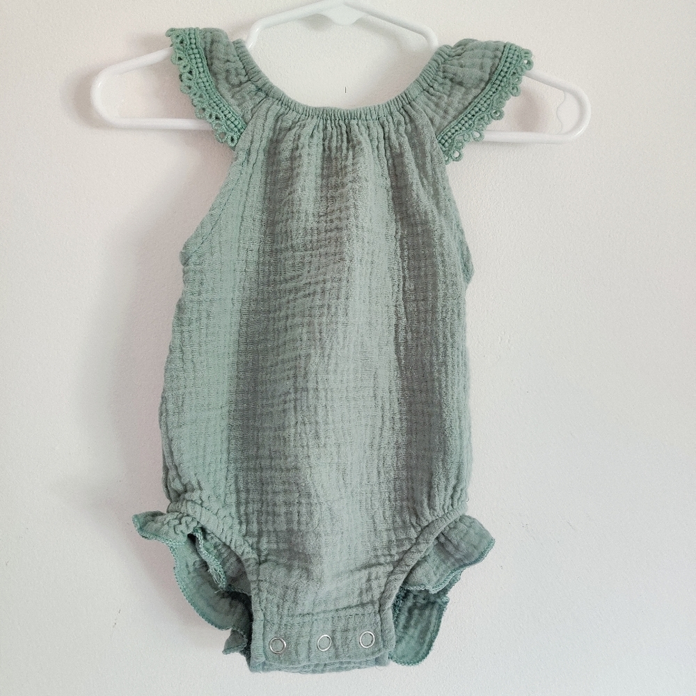 Mint Ruffle Linen Onesie - Picture 2 of 5